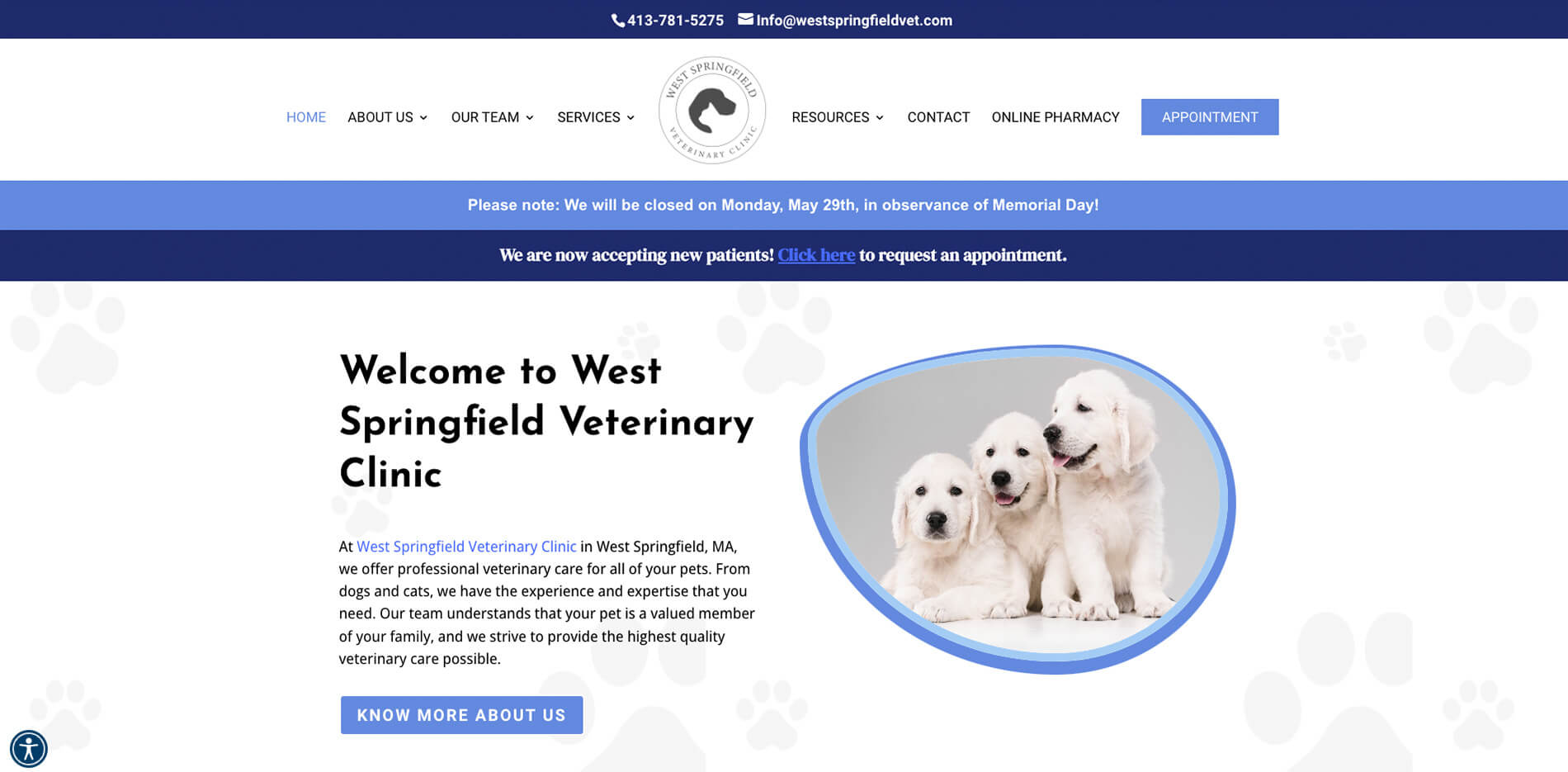 West Springfield Veterinary Clinic homepage